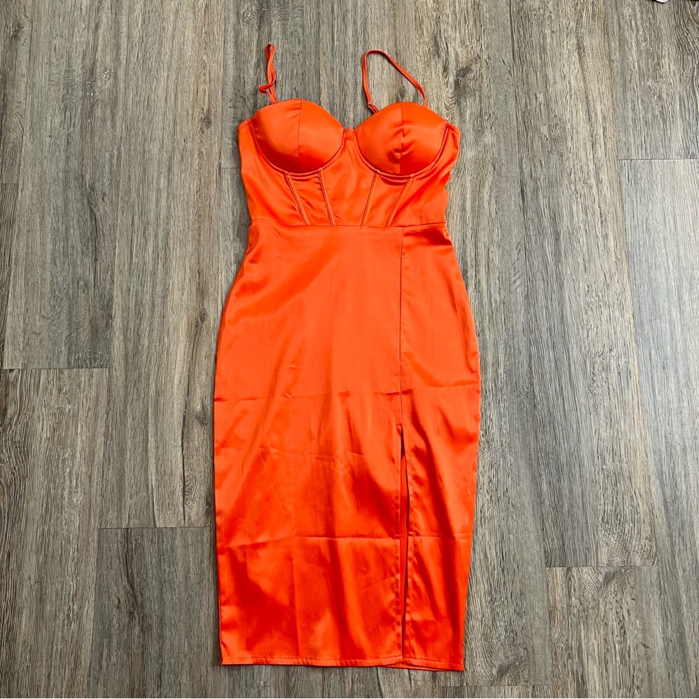 Shein Orange body con Cocktail Dress with built in bra - Picture 2 of 13